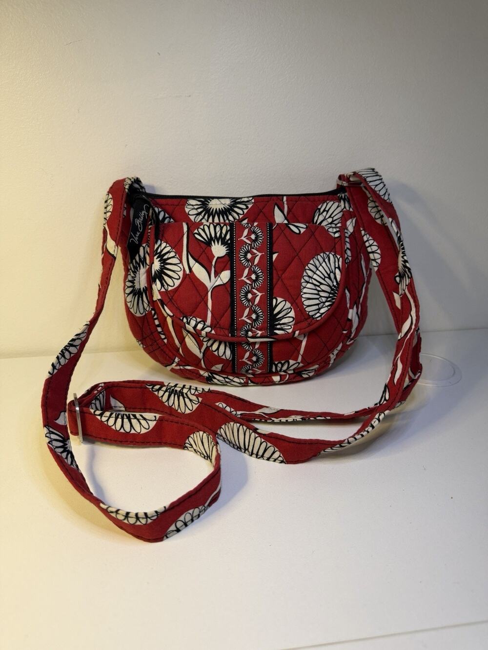 Retired Vera Bradley Bag Red Black Floral Boho Crossbody Purse Shoulder Handbag